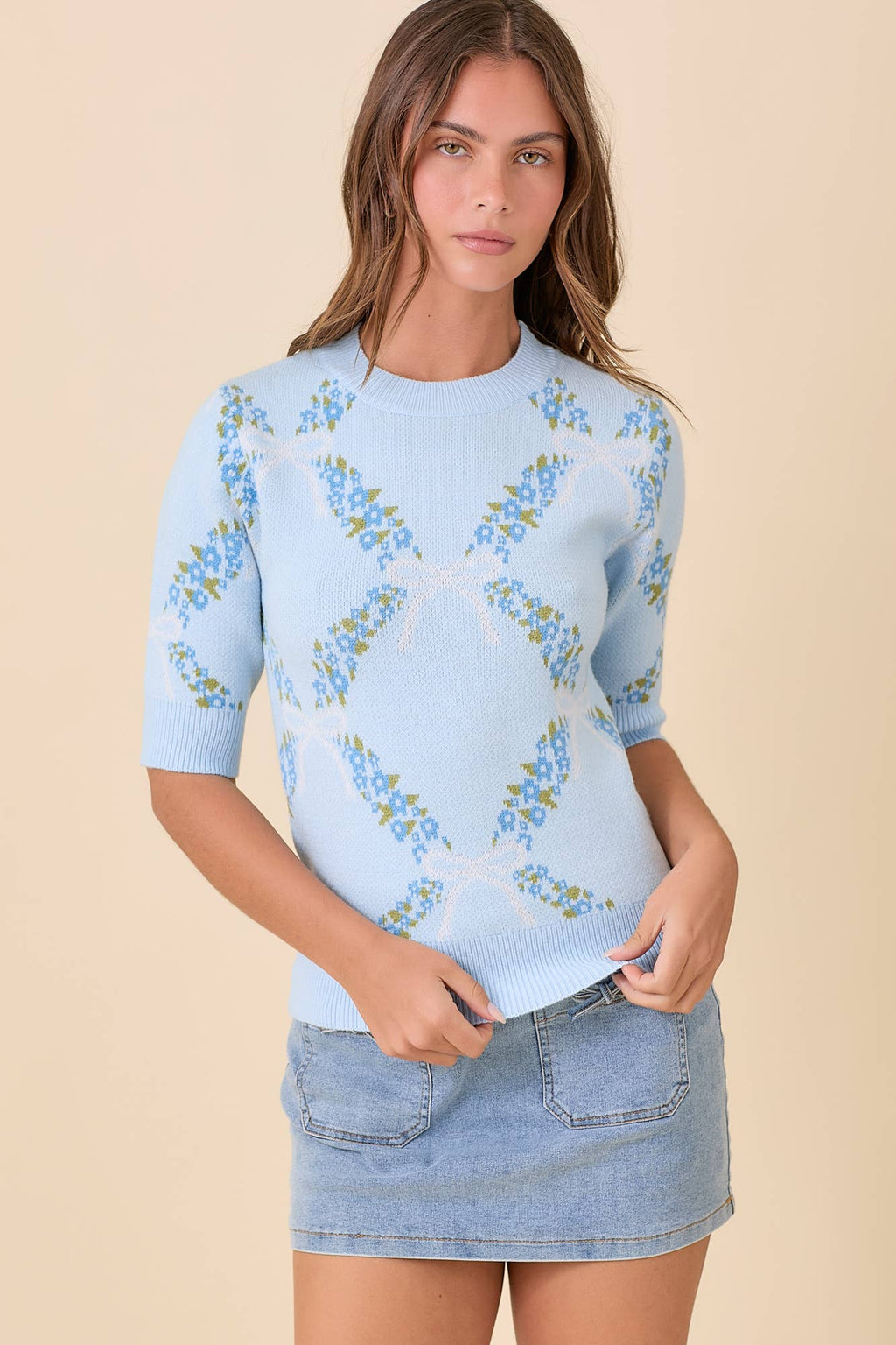 Blue Garden Floral Knit Top – Ready to Ship
