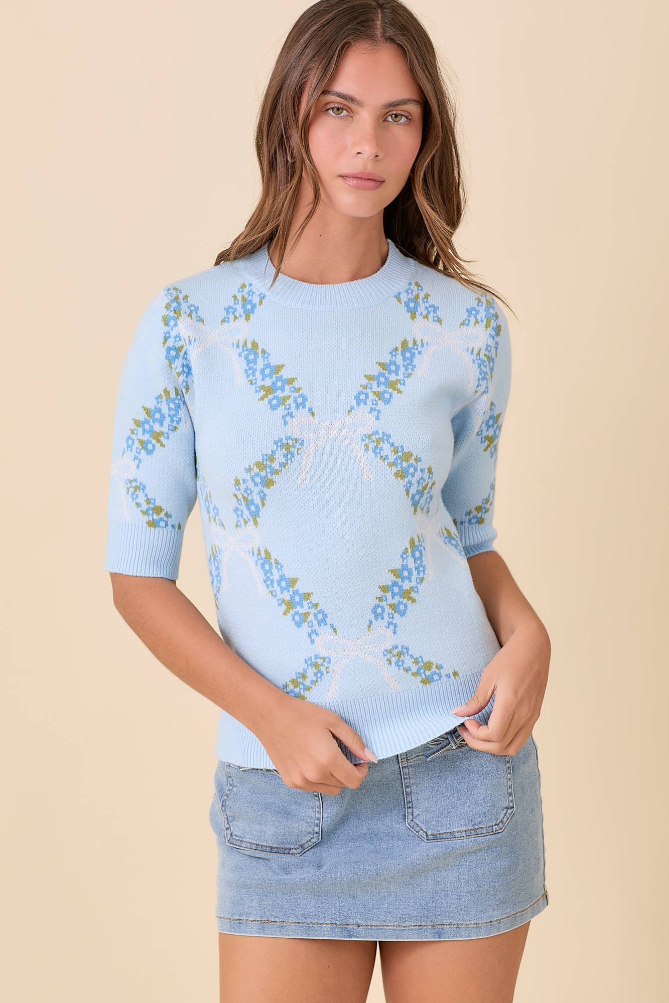 Blue Garden Floral Knit Top – Ready to Ship