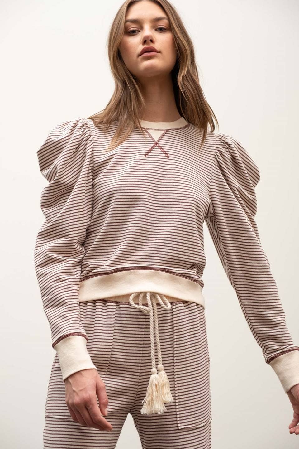 STRIPED MERLOT & CREAM 2PC SET