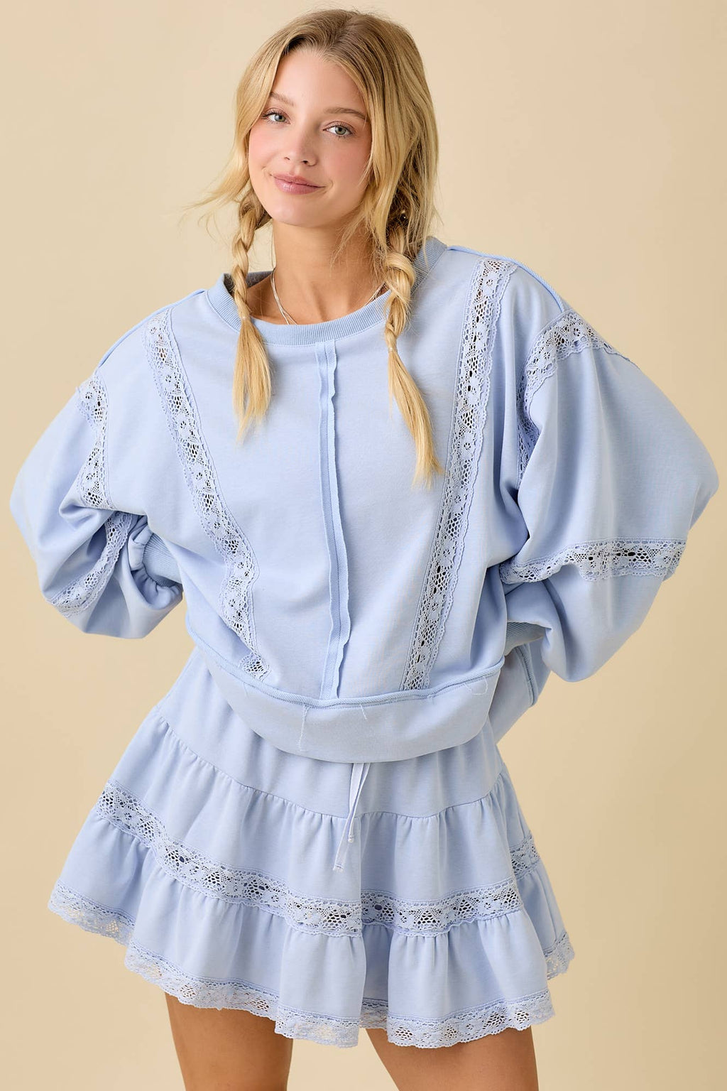 Lace Trim Sweatshirt Set – Romantic Cozy Loungewear