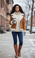 Andrée by Unit Faux Fur & Suede Jacket Brown Cream
