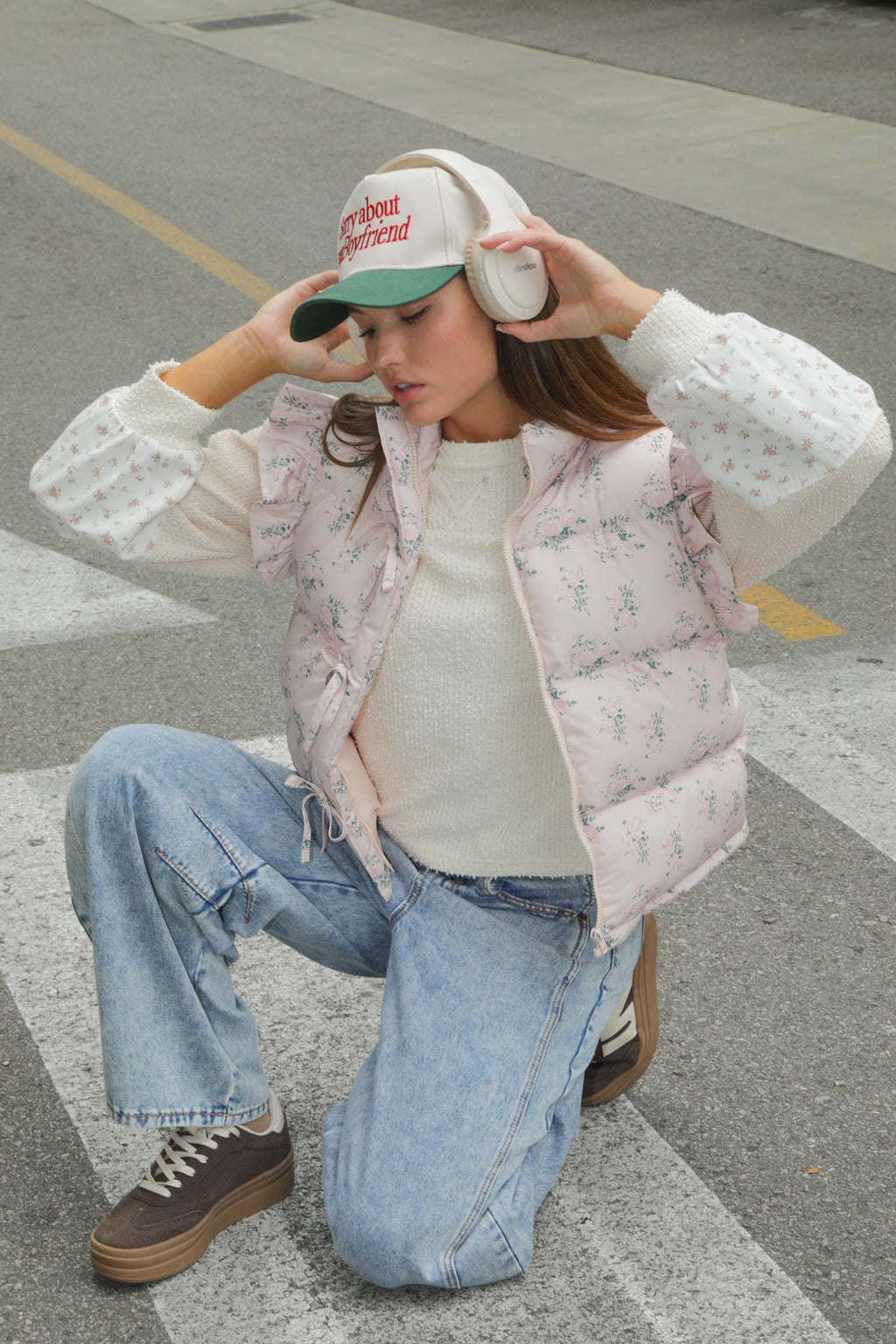 Front Bow Ruffle Sleeve Puffer Vest