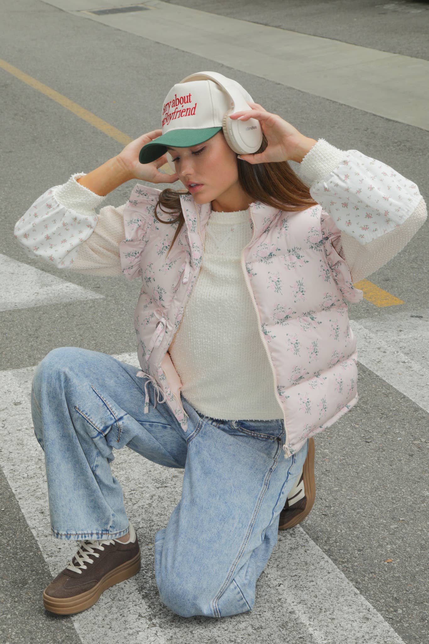 Front Bow Ruffle Sleeve Puffer Vest