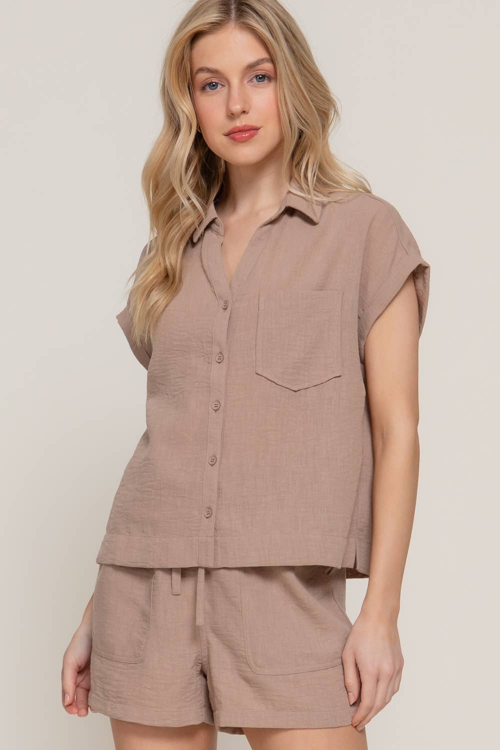 Dolman Short Sleeve Shirt & Shorts Linen Effect Set