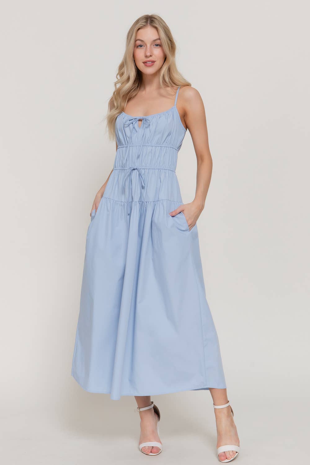Front Tie Detail Tiered Long Dress