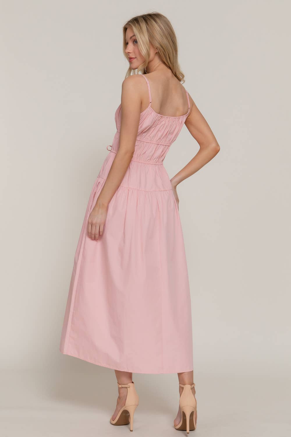 Front Tie Detail Tiered Long Dress