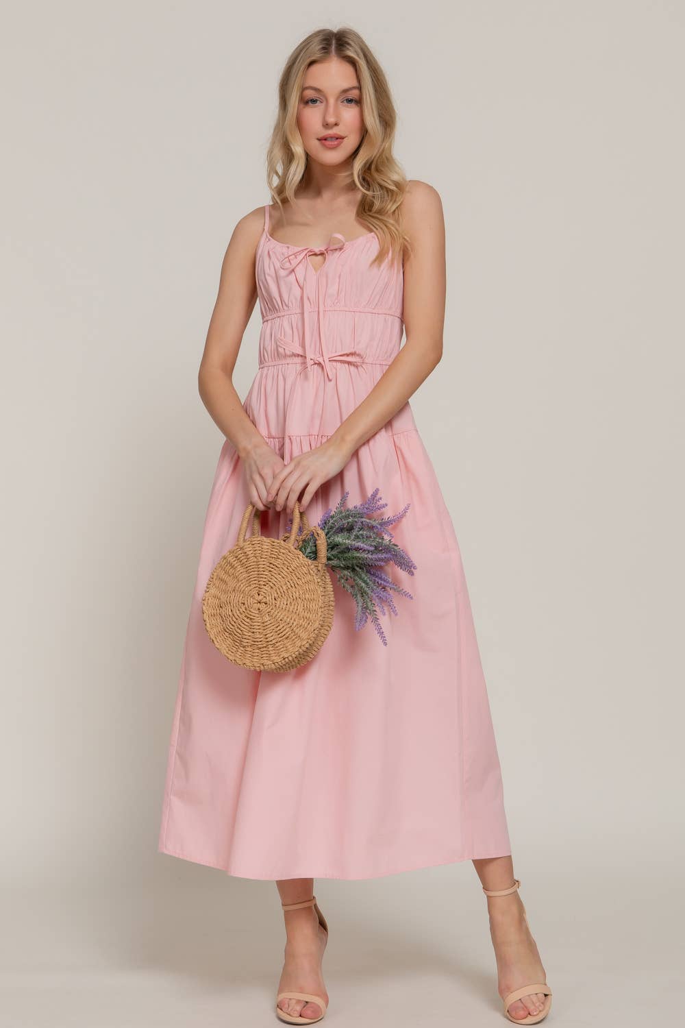 Front Tie Detail Tiered Long Dress