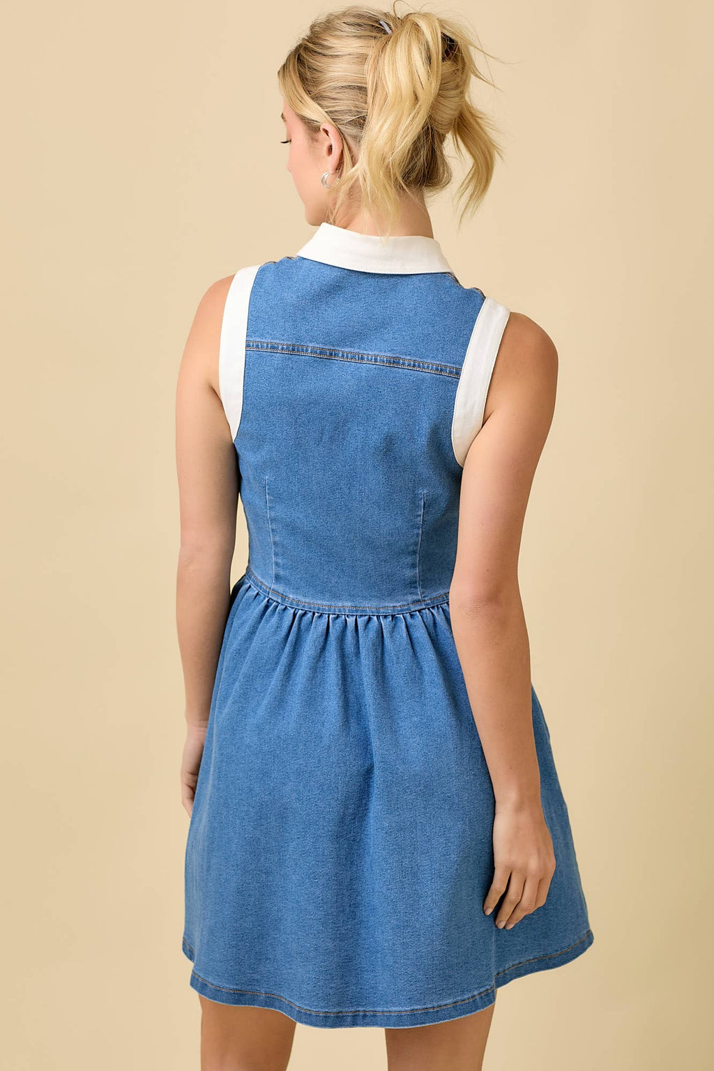 Collar Button Down Low Waist Denim Stretch Mini Dress