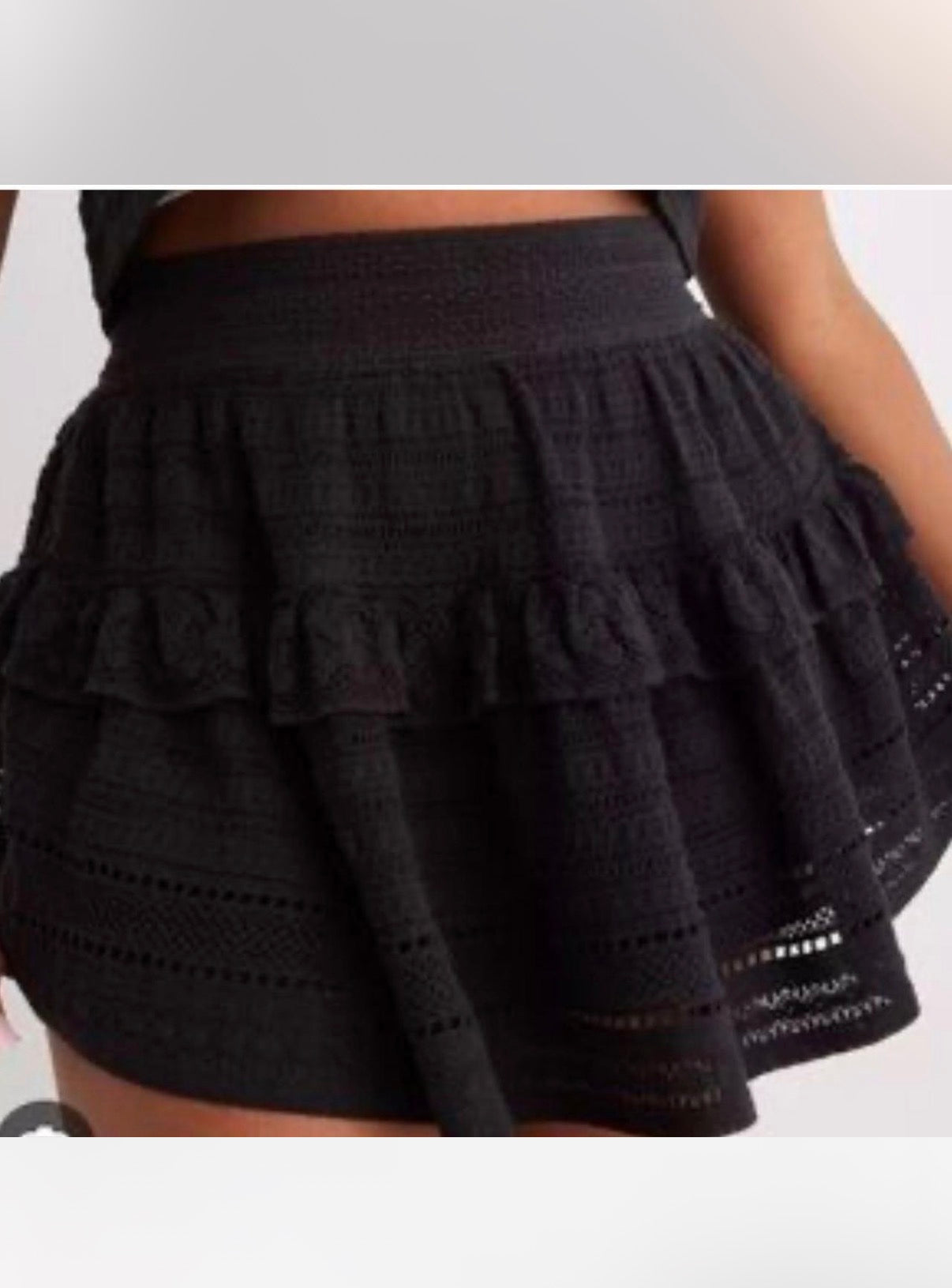 American Eagle Black Tiered Stretch Crochet Mini Skirt