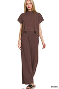 Zenana Boxy Top Wide Leg Ribbed Pants 2pcs Set