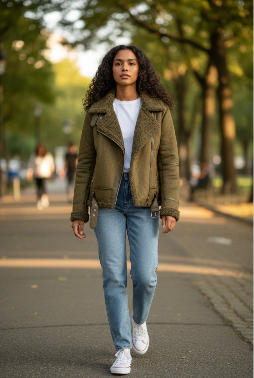 Haute Monde Olive Faux Shearling Moto Jacket