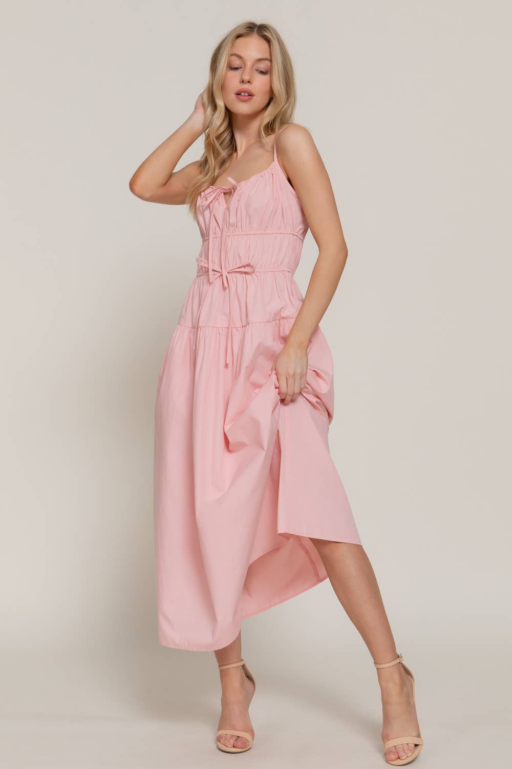 Front Tie Detail Tiered Long Dress