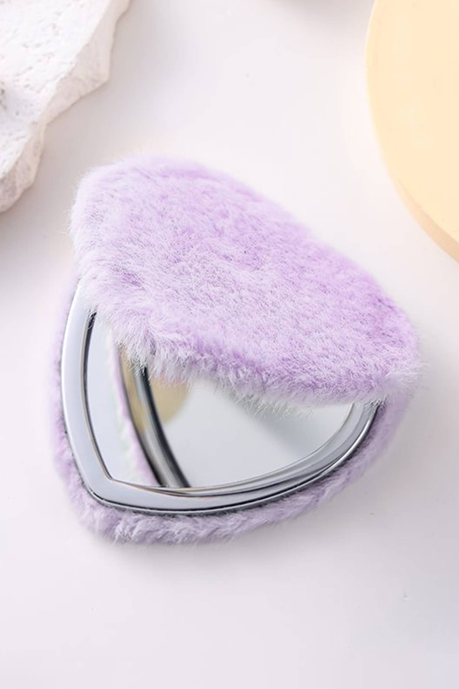 Heart Shape Double Sides Fluffy Cute Mini Cosmetic Mirror