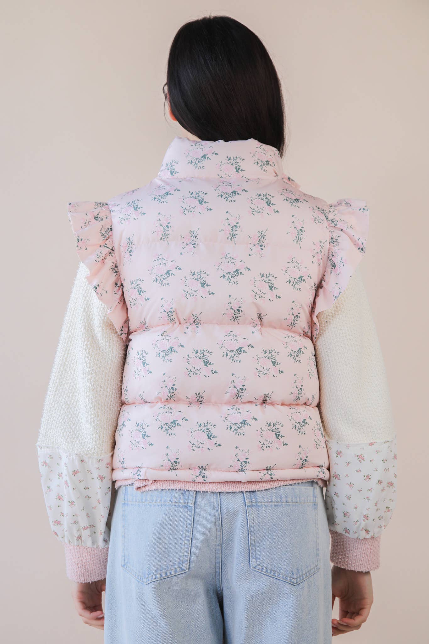 Front Bow Ruffle Sleeve Puffer Vest