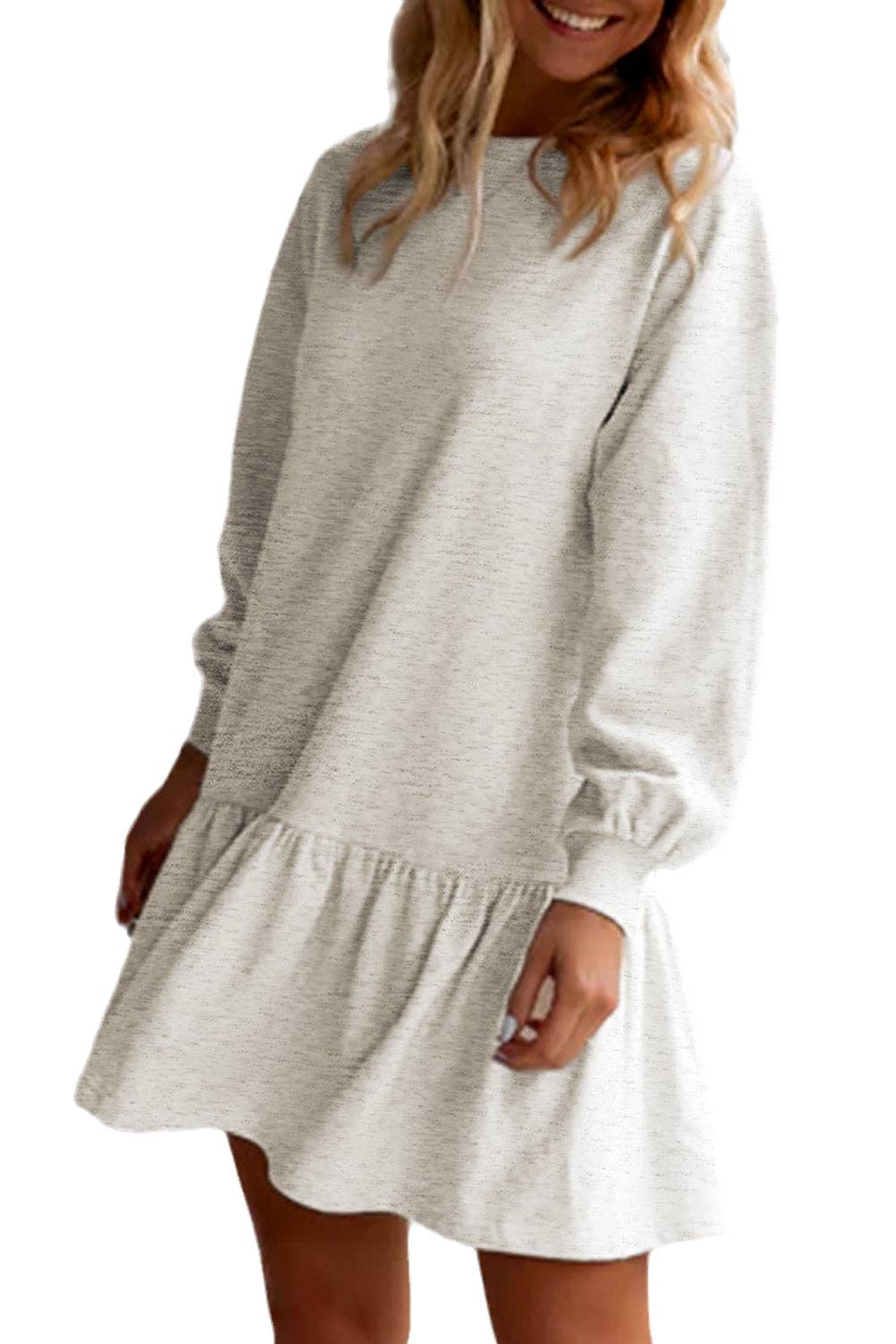 Classic Crew Neck Ruffle Hem Mini Dress