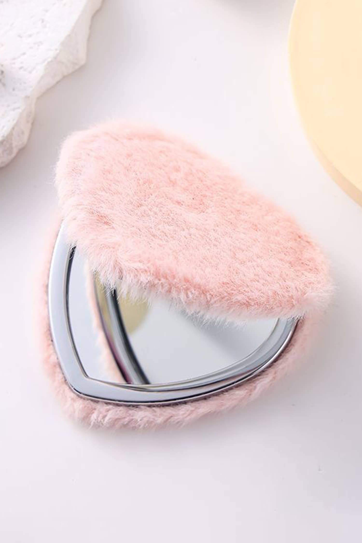 Heart Shape Double Sides Fluffy Cute Mini Cosmetic Mirror