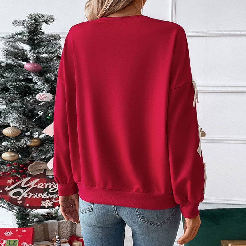 Lovesoft Red Bow-Sleeve Valentines Day Crew Neck Sweatshirt