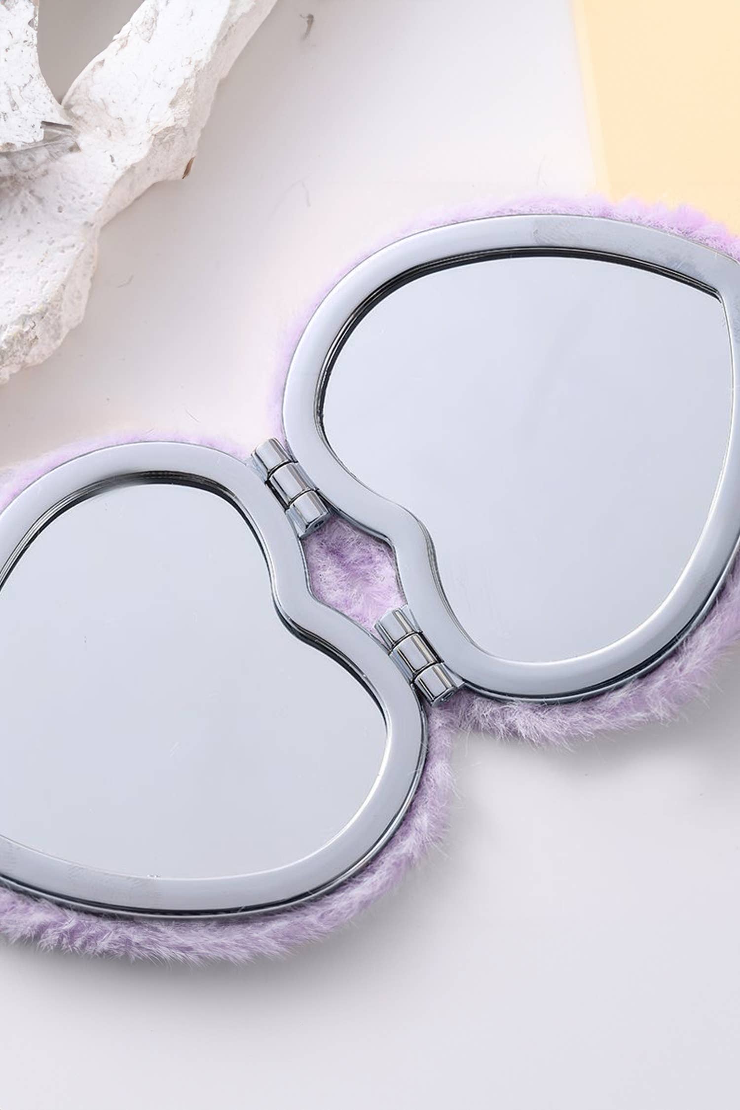Heart Shape Double Sides Fluffy Cute Mini Cosmetic Mirror