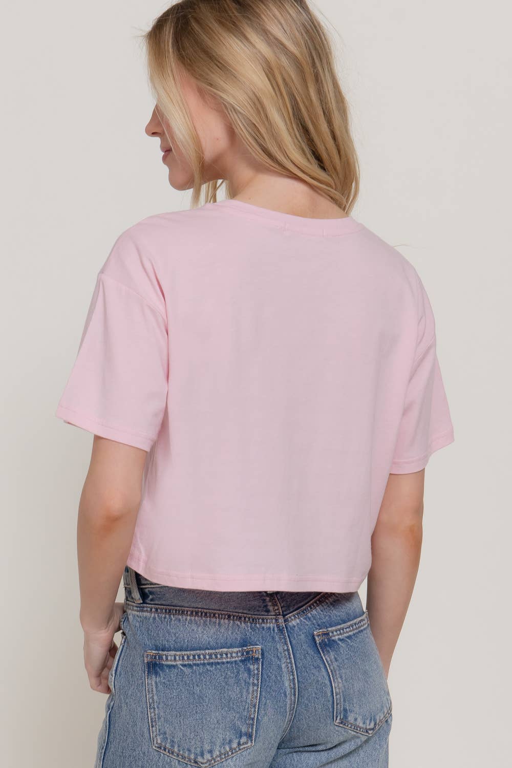 Short Sleeve Crew Neck Oversize Crop Cotton Knit Tee