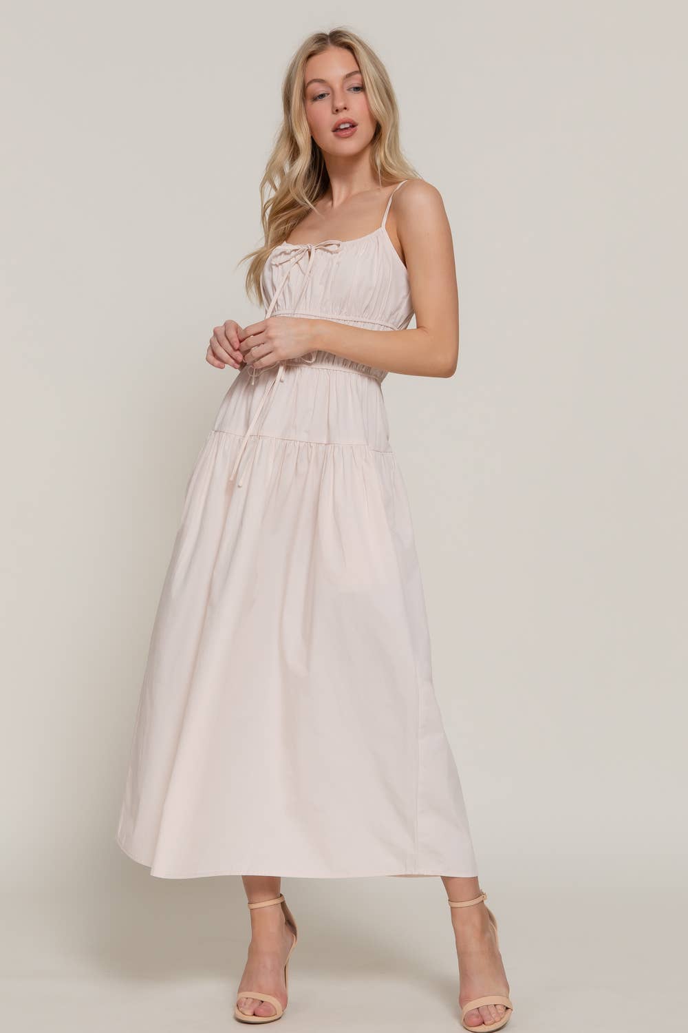 Front Tie Detail Tiered Long Dress