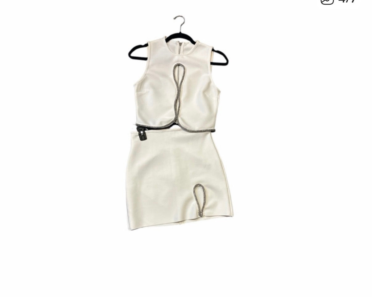 Ivory Crystal Cutout 2-Piece Stretch Skirt Set