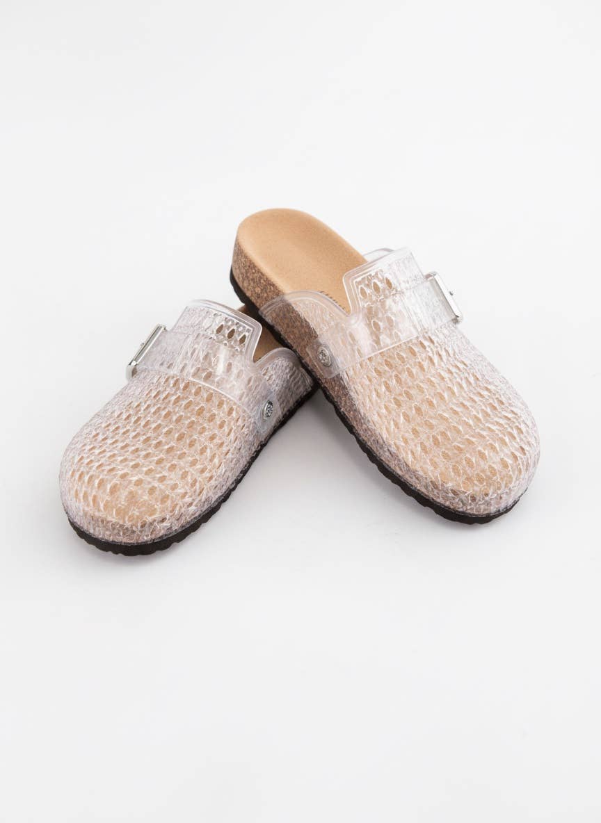 MATCHA-53 Jelly Mesh Buckle Clogs Summer Slip-On Cork Slide