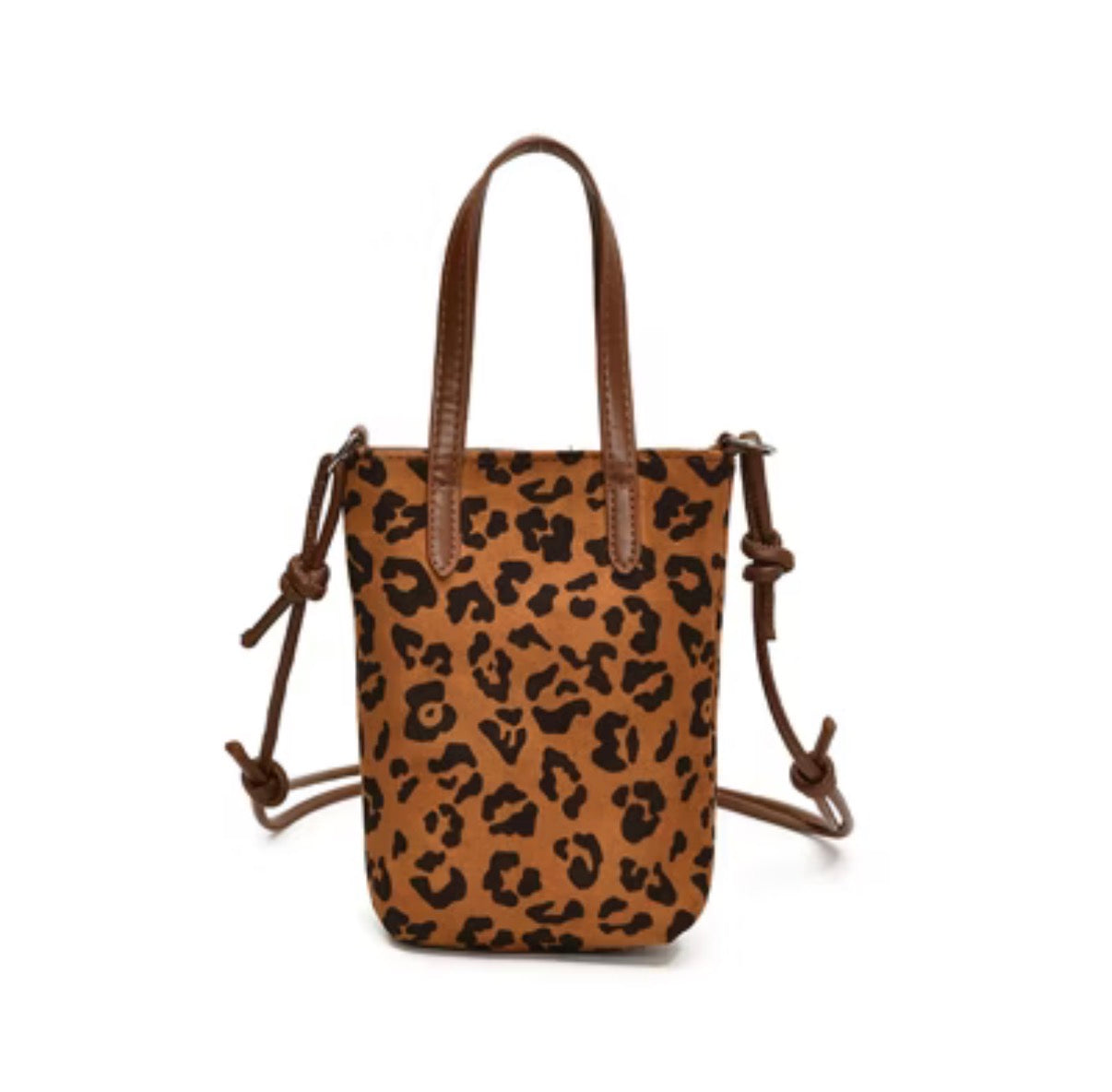 Zenana Leopard Mini Tote Crossbody Bag with Shoulder Strap Brown
