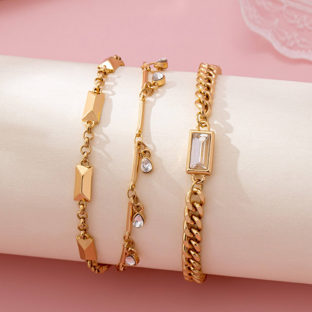 Gold Multi-Chain Crystal Drop Layered Bracelet | 80B1626