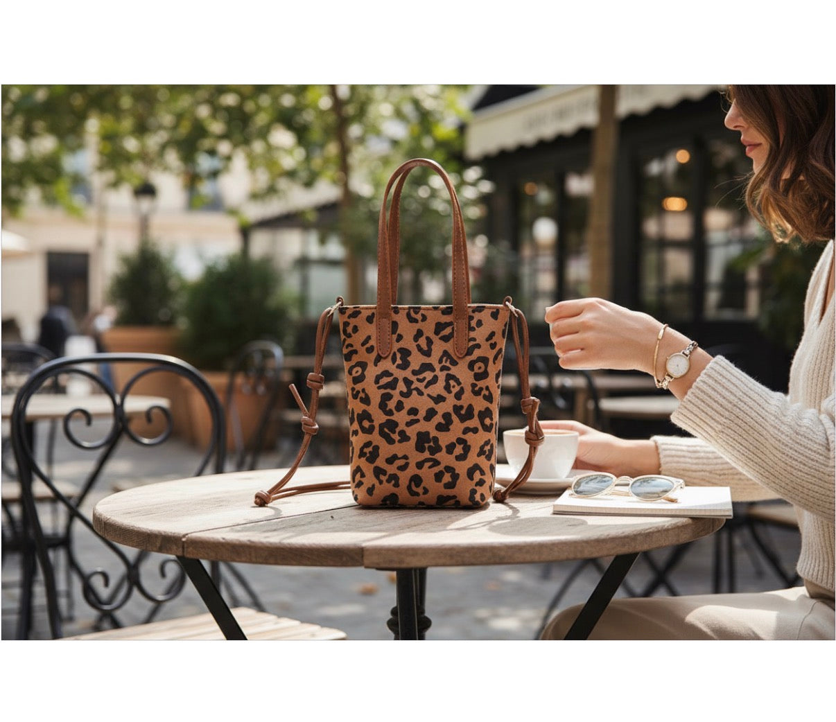 Zenana Leopard Mini Tote Crossbody Bag with Shoulder Strap Brown