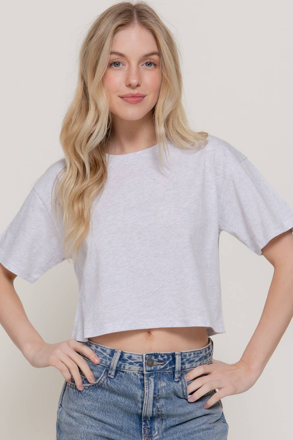Short Sleeve Crew Neck Oversize Crop Cotton Knit Tee