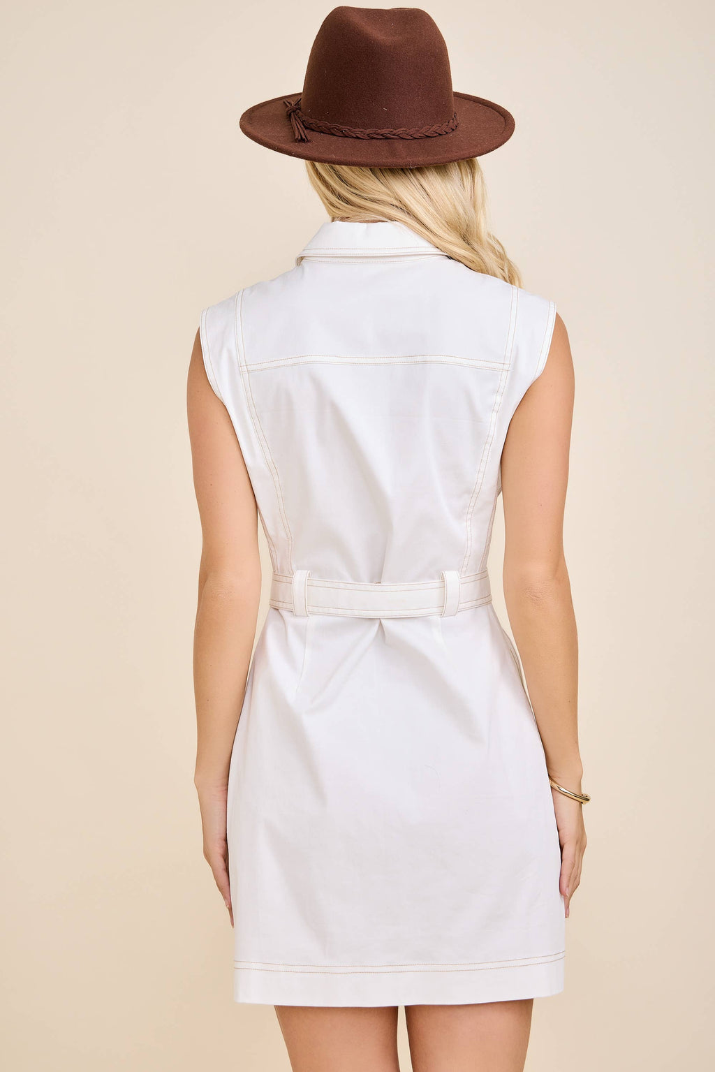 Sleeveless Belted Button Front Mini Dress