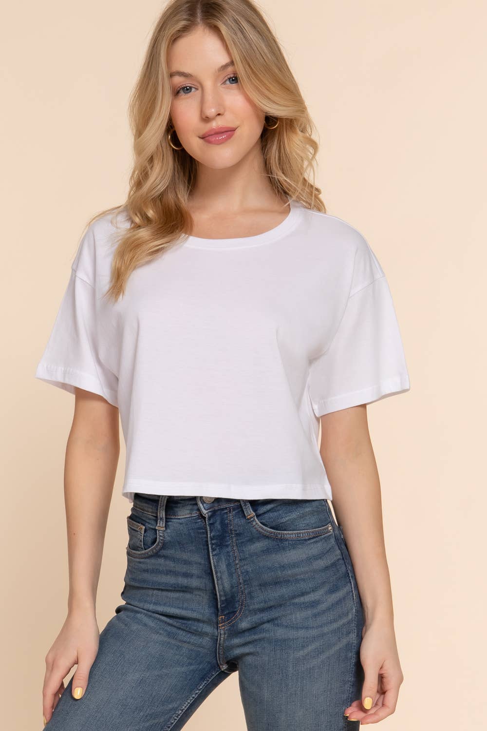 Short Sleeve Crew Neck Oversize Crop Cotton Knit Tee