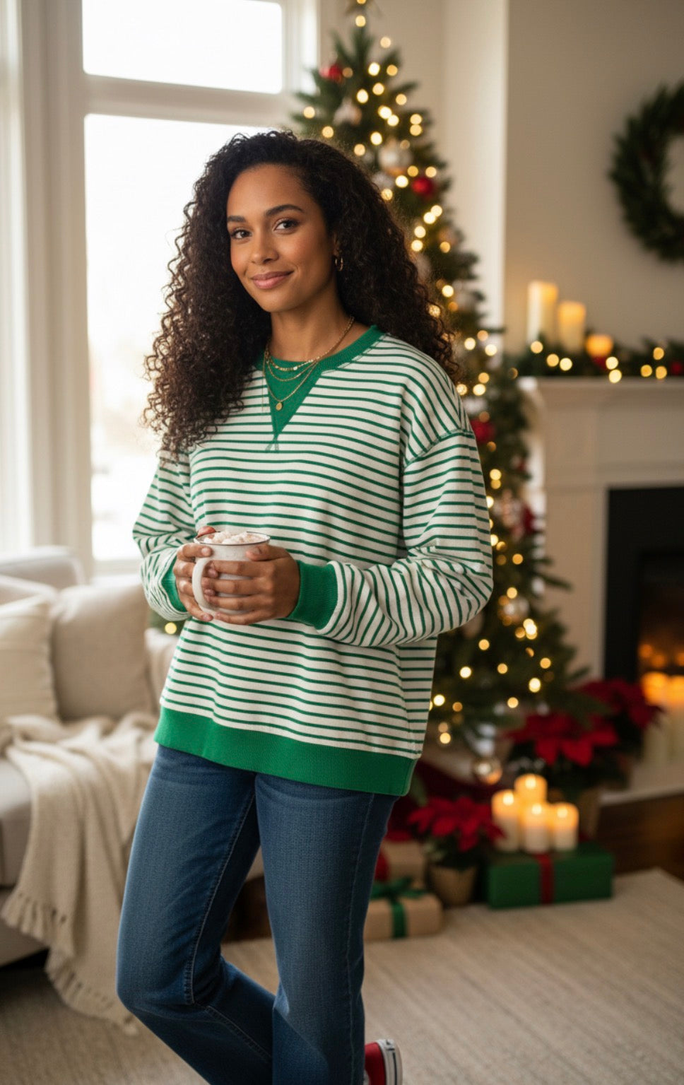 Bright Green Striped Exposed Seam Patchwork Loose Pullover Top