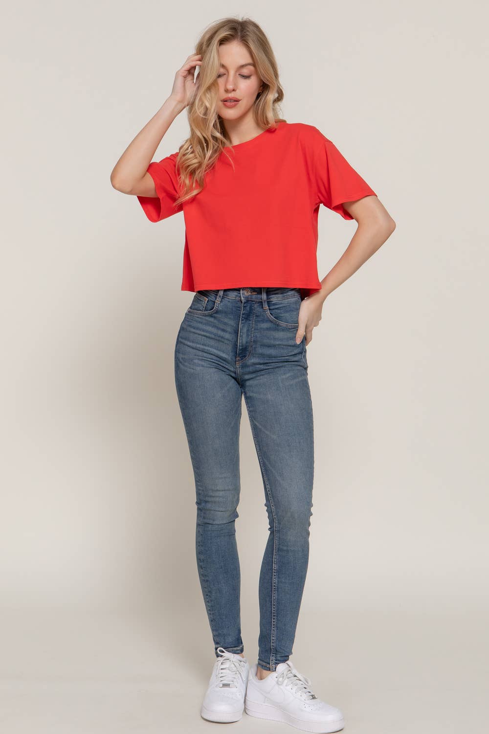 Short Sleeve Crew Neck Oversize Crop Cotton Knit Tee