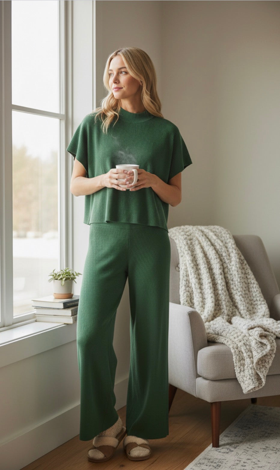 Zenana Boxy Top Wide Leg Ribbed Pants 2pcs Set