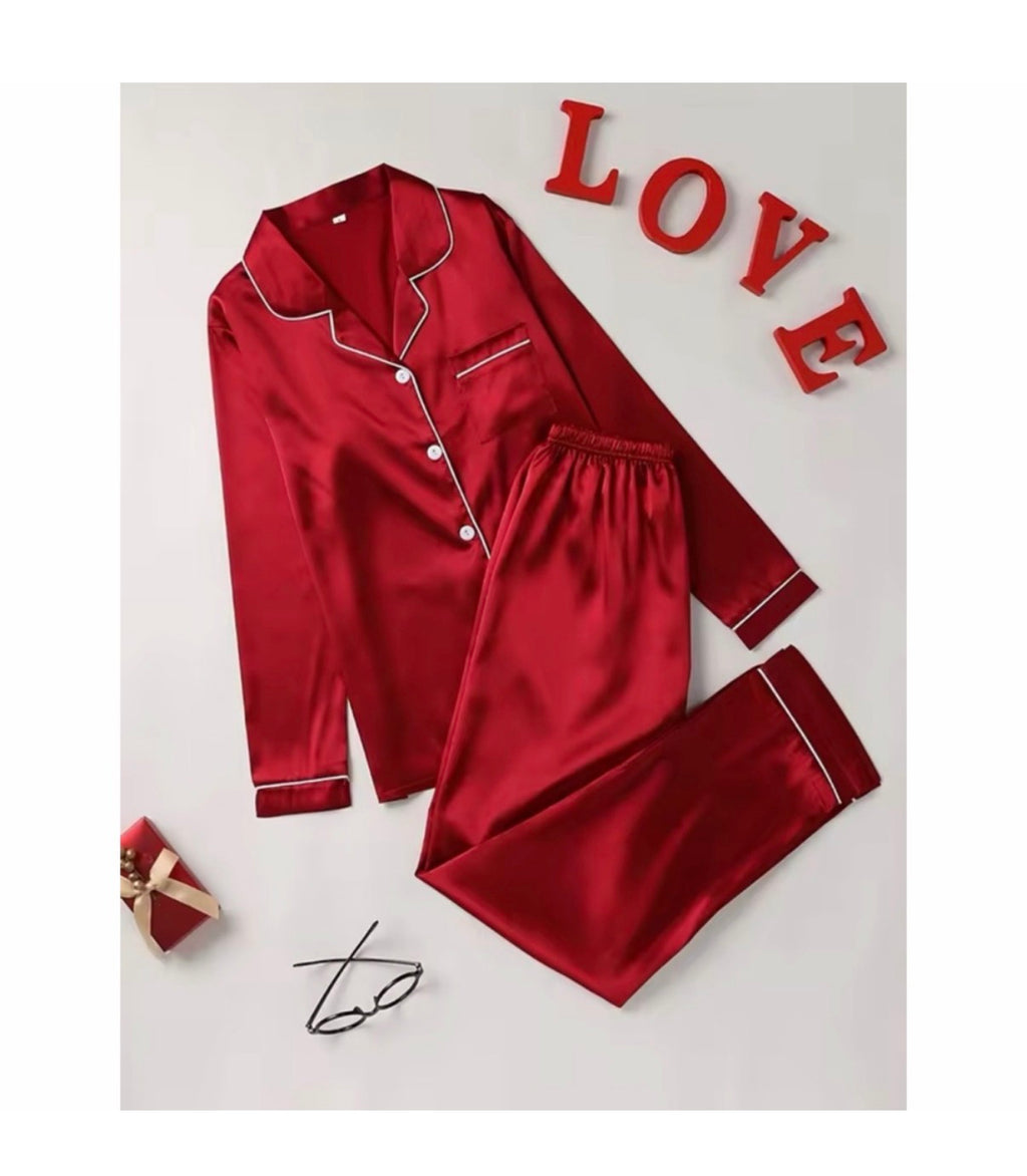 Silk Effect Pajama Set Red