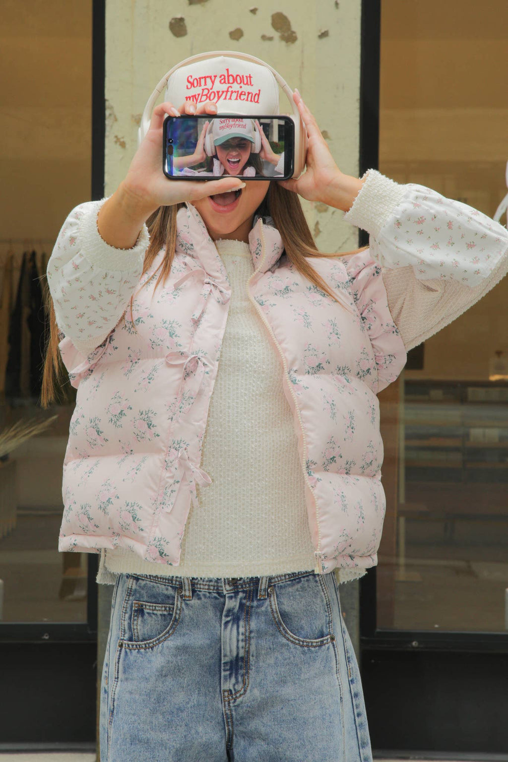 Front Bow Ruffle Sleeve Puffer Vest
