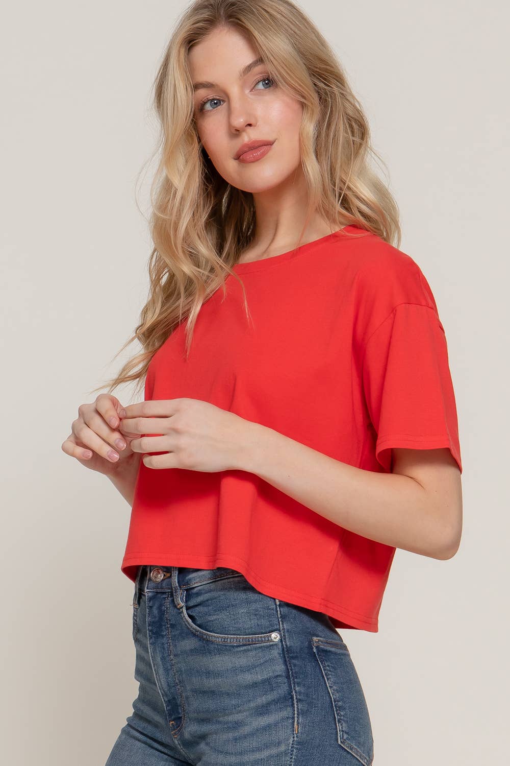Short Sleeve Crew Neck Oversize Crop Cotton Knit Tee