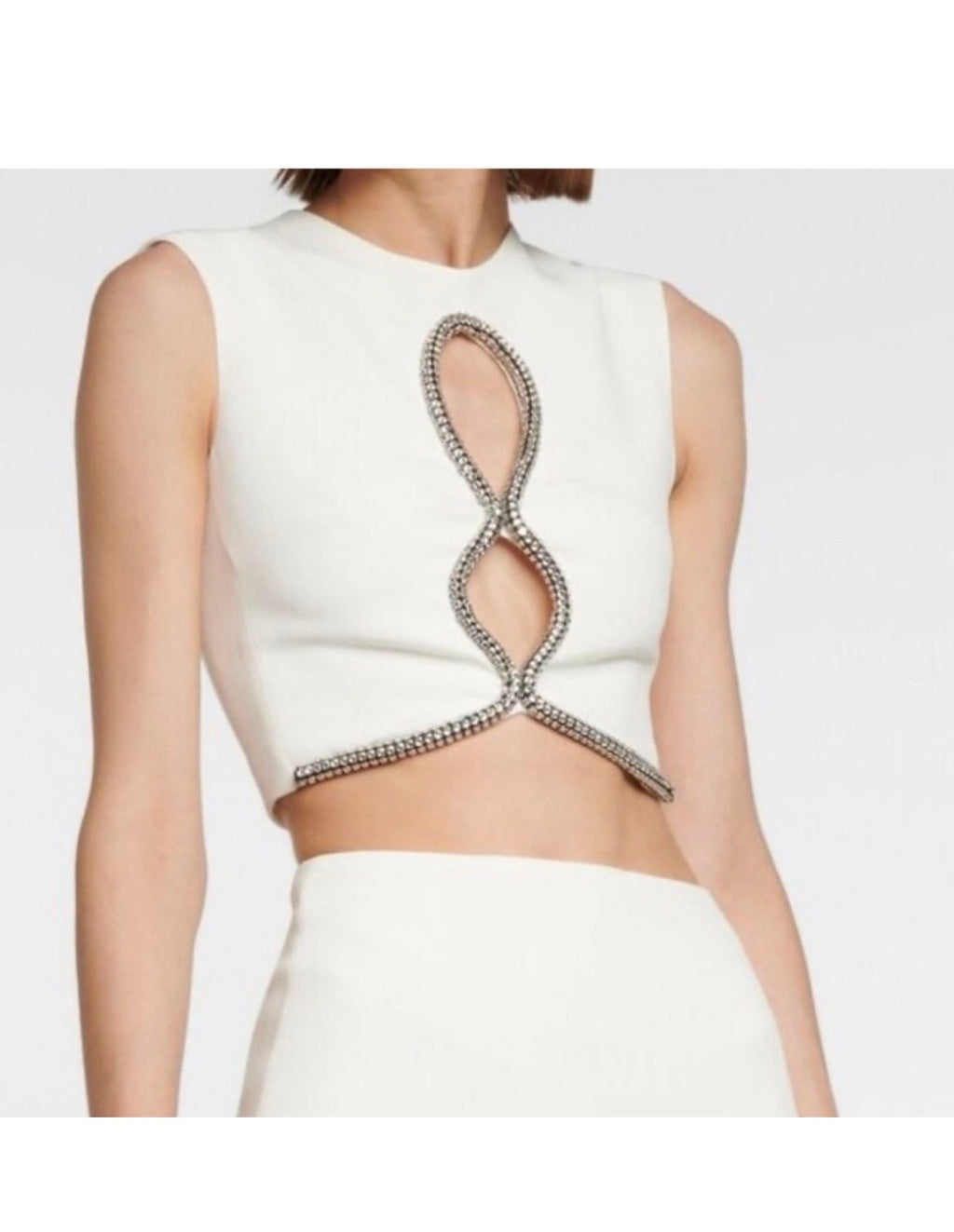 Ivory Crystal Cutout 2-Piece Stretch Skirt Set