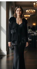 Adrienne Landau Black Faux Fur Trim Open-Front Cardigan