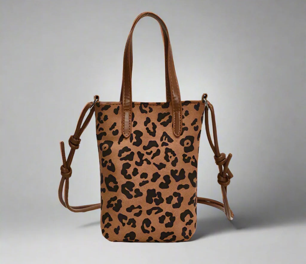 Zenana Leopard Mini Tote Crossbody Bag with Shoulder Strap Brown