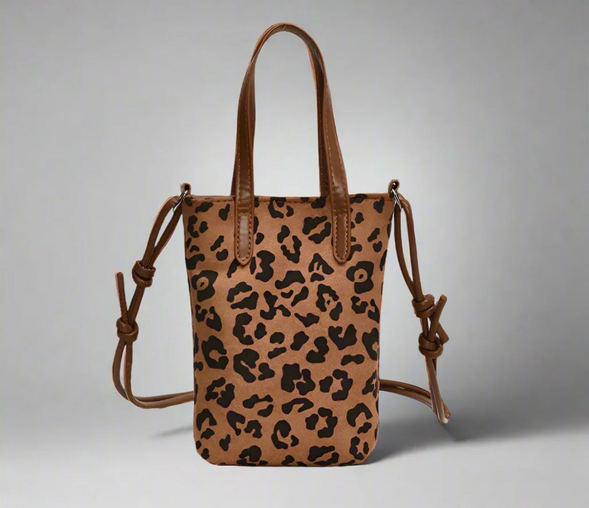 Zenana Leopard Mini Tote Crossbody Bag with Shoulder Strap Brown