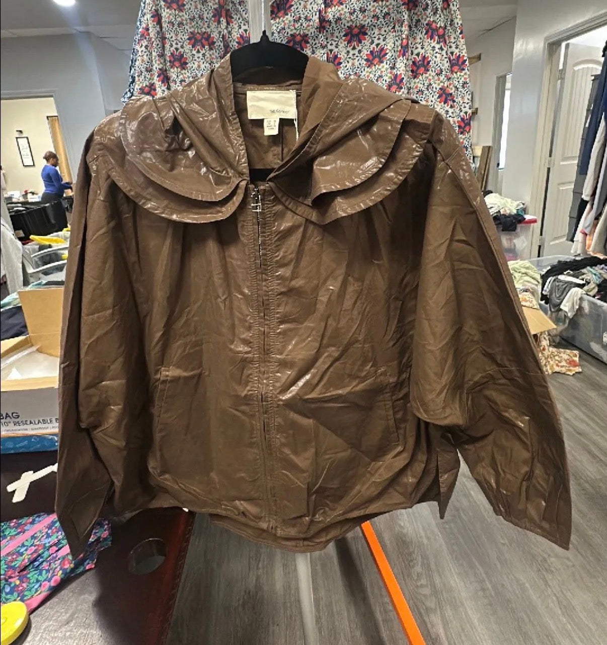 The Korner hooded mocha jacket Sz Small 35in PTP Boxy NWT