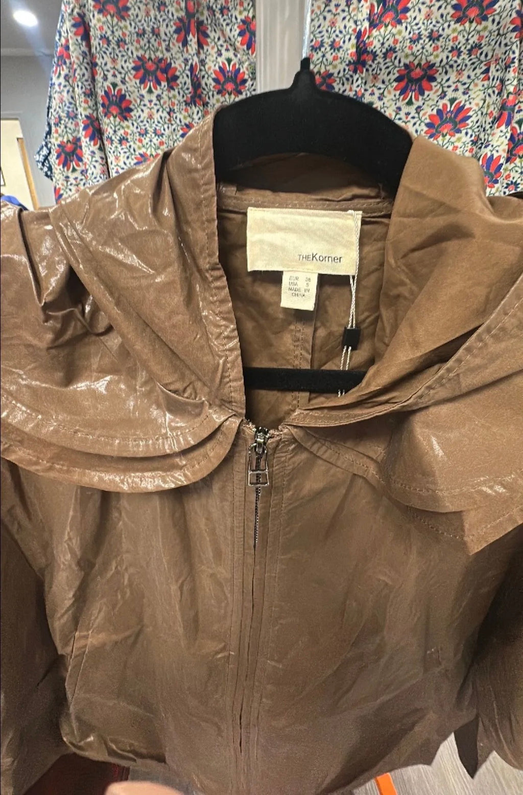 The Korner hooded mocha jacket Sz Small 35in PTP Boxy NWT