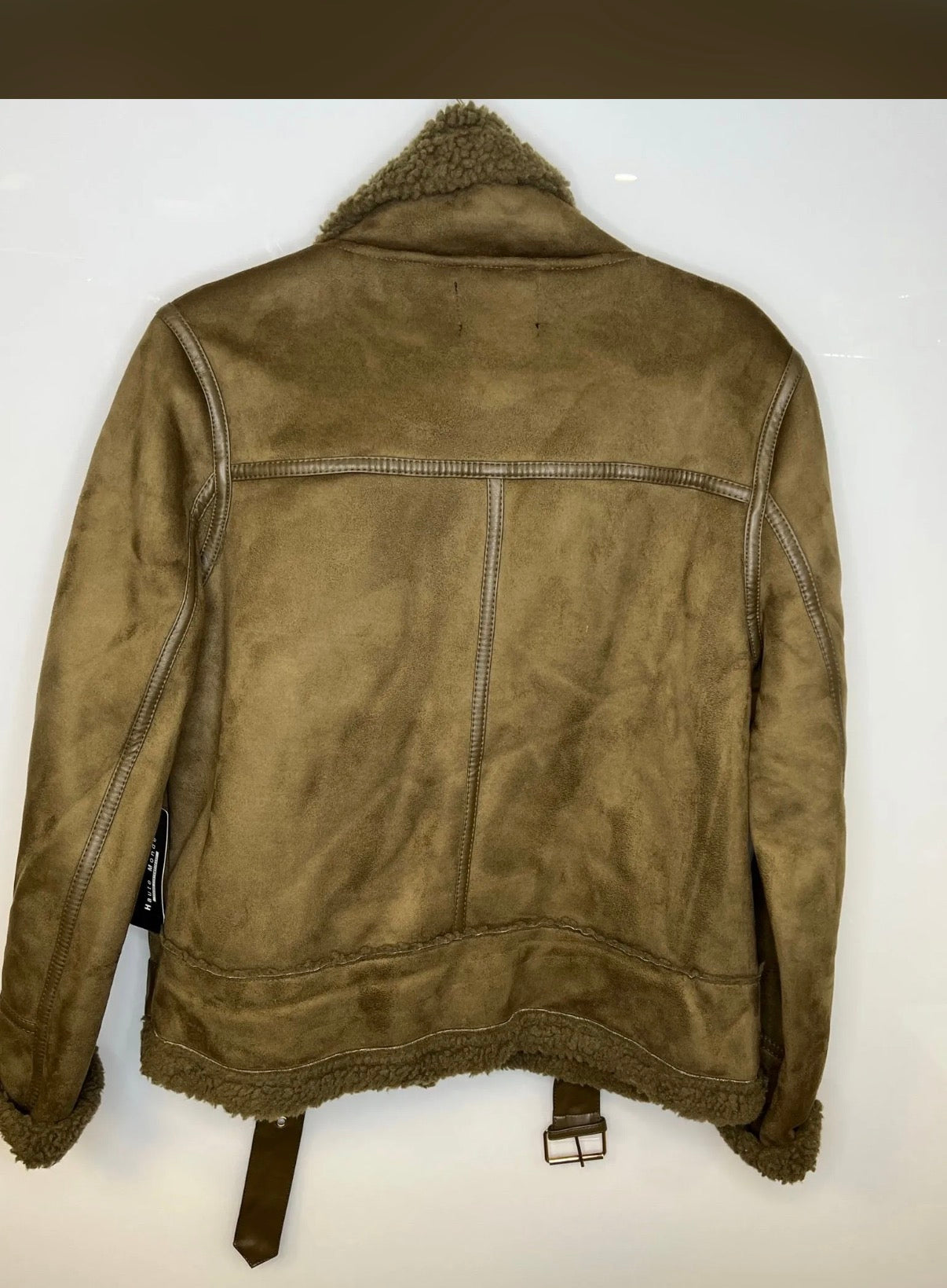Haute Monde Olive Faux Shearling Moto Jacket
