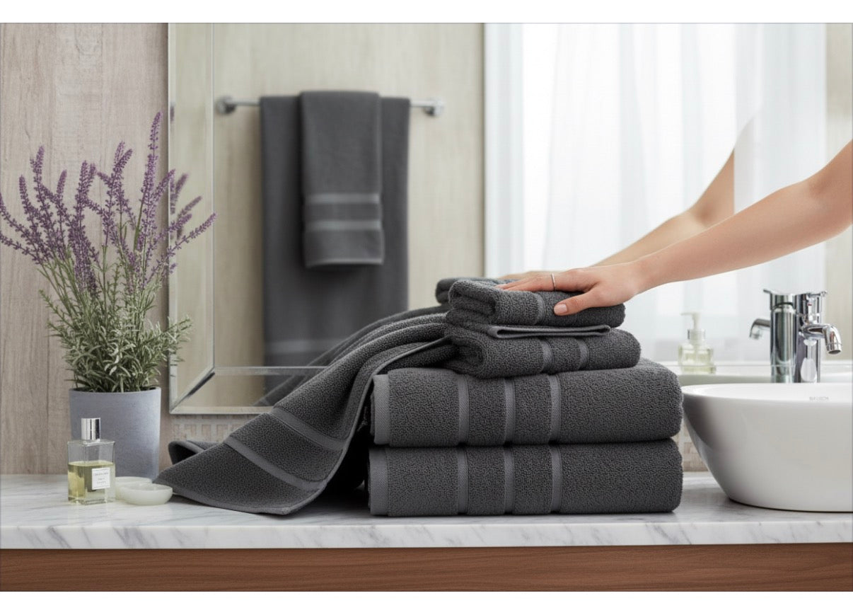 Luxury Turkish Cotton 6pc bath Towel Set Gray