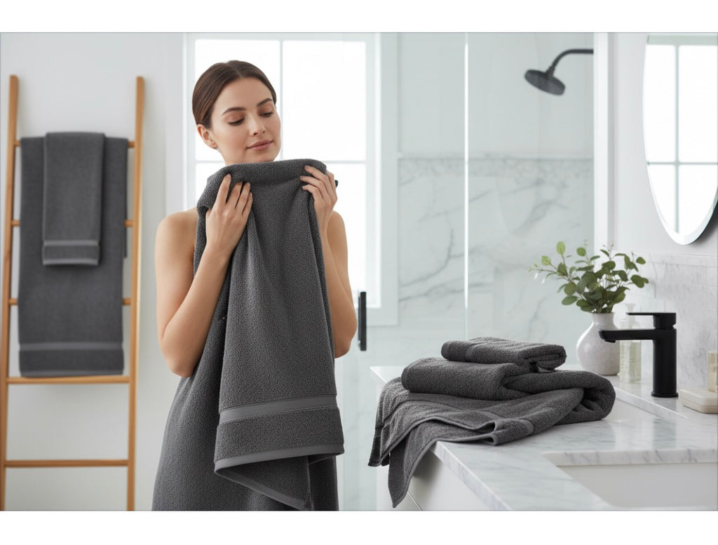 Luxury Turkish Cotton 6pc bath Towel Set Gray