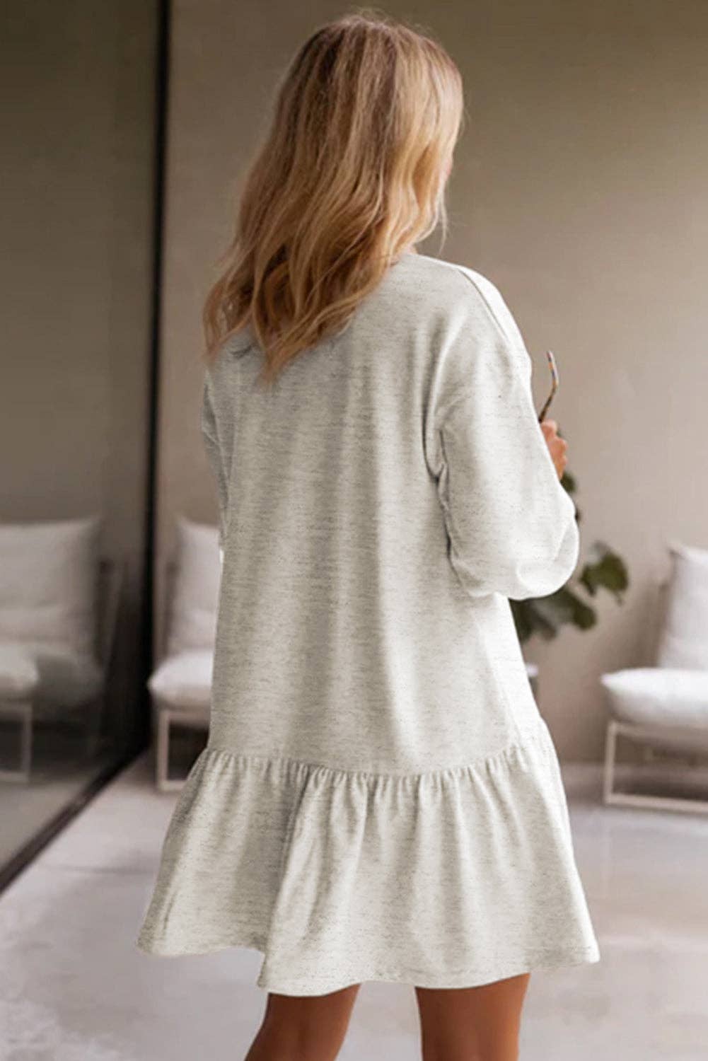 Classic Crew Neck Ruffle Hem Mini Dress