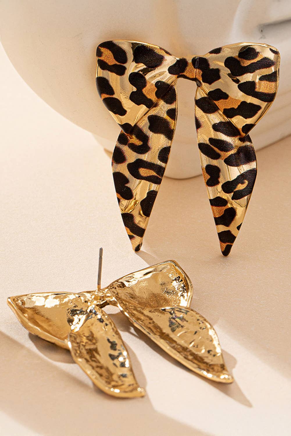 Western Leopard Print Bow Knot Shape Plated Alloy Earrings