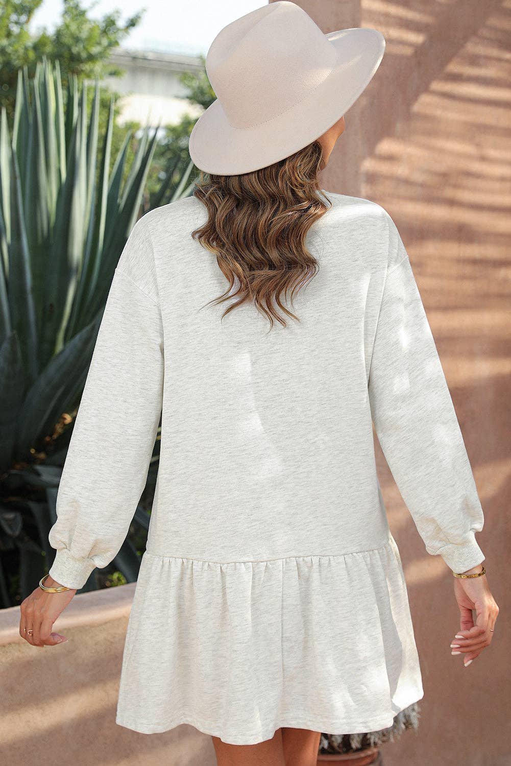 Classic Crew Neck Ruffle Hem Mini Dress
